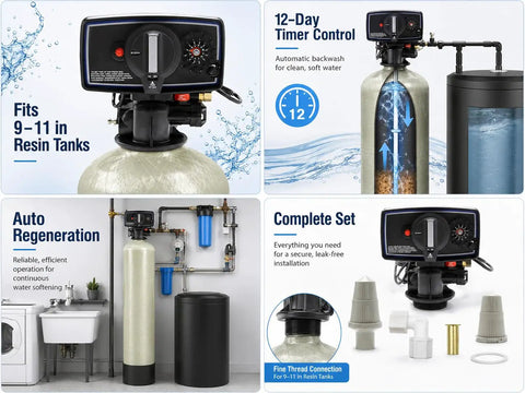 12 Day Timer Water Softener Valve Replacement for Whole House Systems with 5600 Control Head fits 9 to 11 inch resin tanks