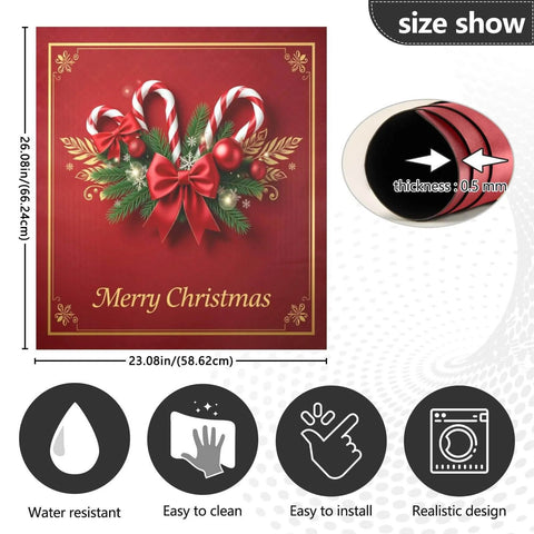 Christmas Red And White Striped Cane Candy Dishwasher Magnetic Cover with Merry Christmas text and festive decorations.