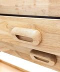 Close-up of a drawer handle on a 60 Inch Rubber Wood Workbench with Four Drawers Heavy Duty Portable Wood Work Table