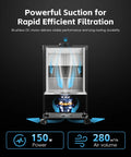 Low Noise Laser Fume Extractor For 10 To 40W Engravers with 150W power and 280 m3/h air flow showing powerful suction and filtration