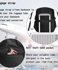 Conveyor Belt Inspired Travel Laptop Backpack With USB Port and Headphone Jack, showing luggage strap and anti-theft pocket.