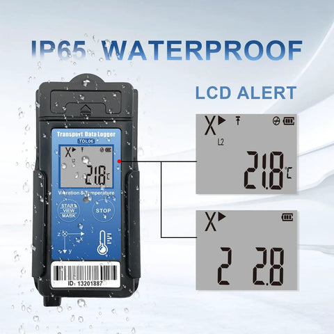 Vibration Data Logger And USB Shock Monitor For Shipping And Transport With 3 Axis Acceleration Sensor Records Shock Events With Time And Temperature Auto Generated PDF And CSV Reports No Software Needed 34560 Data Points Capacity, IP65 waterproof