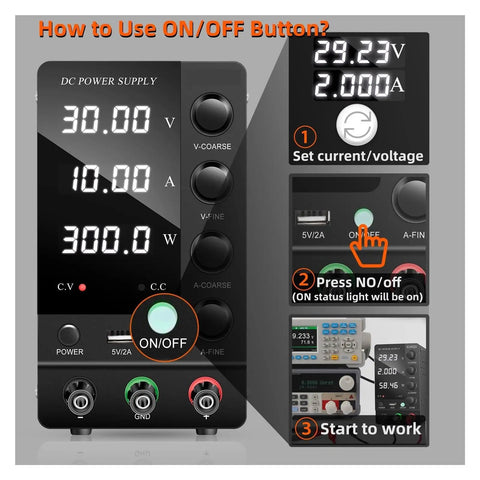 Dope Lab Grade DC Bench Power Supply 30V 10A Plus 60V 5A 120V Switching Regulated Dual Input Dual Display Low Ripple High Efficiency Compact Power Source For Motor Tests And Mobile Electronics Repair, front view