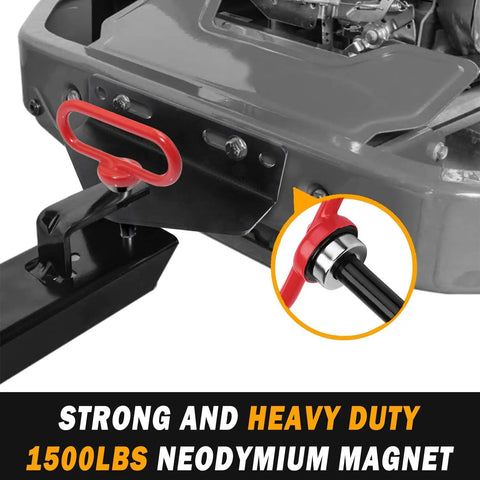 Magnetic Hitch Pin For Trailers And Mowers One Half Inch Heavy Duty Gate Pin With Strong Magnet attached to mower