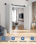 88 Inch Bifold Sliding Barn Door Hardware Track Kit For Four Closet Doors With Top Mount Rollers Smooth Quiet Operation Easy Install Black Finish Fits Four 21 Inch Wide Bi Folding Doors Hardware Only installed in living room