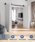 Top Mount Bifold Sliding Closet Door Hardware Kit for Four 24 Inch Doors Black Track System installed in living room