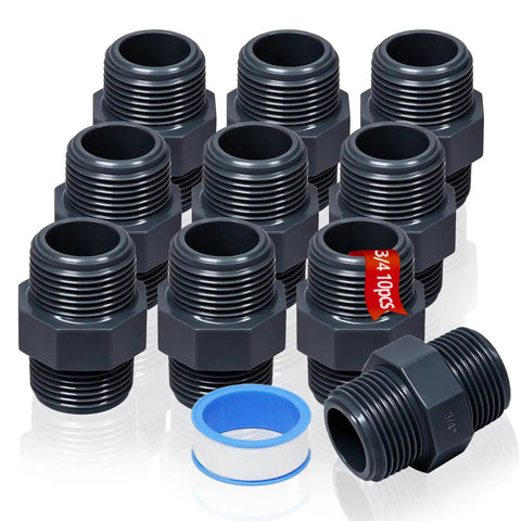 10 Pack Gray PVC Male Thread Couplings Three Quarter Inch Adapters For Plumbing Fittings Easy Install DIY Ready