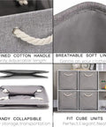 Hella Roomy Gray Fabric Cube Storage Boxes With Quick Fold Down Design For Closets And Shelving Units featuring refined cotton handles and collapsible design.