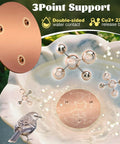 2 Pack Copper Bird Bath Disks With Triple Point Support, shown on a marble bird bath with molecular structure illustration.