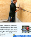Man using Heavy Duty Conduit Wire Pulling Tool Set With 1/2, 3/4, And 1 Inch Cable Guides for electrical box installations.