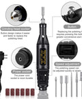 Front view: black rotary tool with 212-piece 3D printer tool kit and grinding bits, burrs, sanding accessories