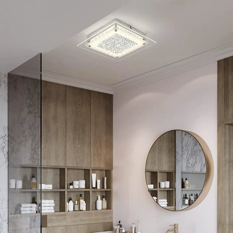 11 Inch LED Ceiling Light Fixture Flush Mount With Crystal Design in modern bathroom setting