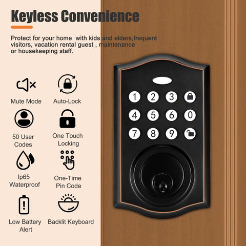 Image showing the Electronic Keypad Deadbolt Lock And Handle Set With Keyless Entry Backlit Keypad Auto Lock Easy Install