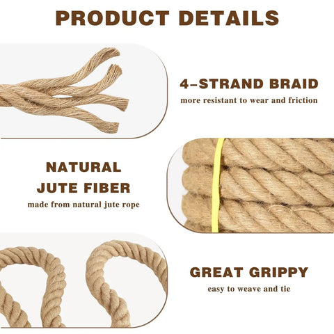 Product details of One And A Half Inch Thick Natural Jute Rope 50 Feet Long Built Tough Heavy Duty Twisted Manila Style Nautical Rope
