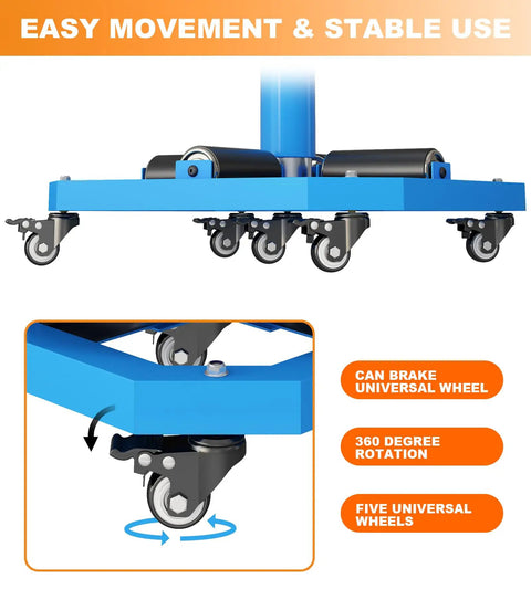 Heavy Duty Cable Reel Turntable with five universal wheels for cord storage and dispenser, commercial grade steel construction