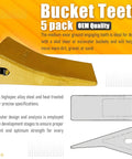 Five Pack 230SP Backhoe Bucket Teeth With TF23P Flex Pins, yellow alloy steel teeth with diagram, for 23 and 230 series loaders