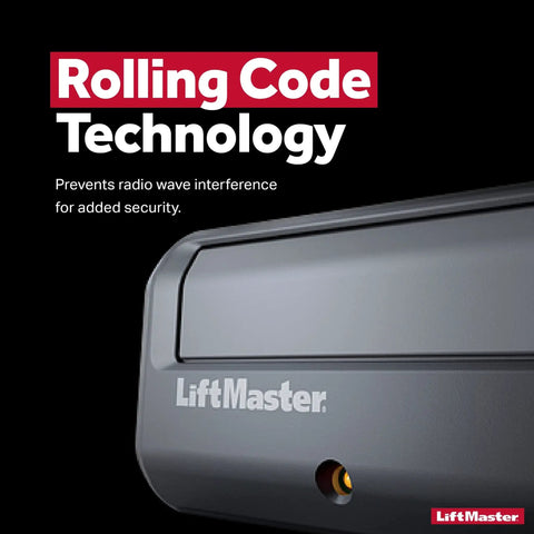 Security Plus Two Point Zero One Button Gate Remote With Visor Clip For Gate Openers Featuring Yellow Learn Button And Yellow Antenna Easy Programming Universal Replacement Fast Setup Reliable Access showing LiftMaster logo and rolling code technology.