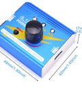 3 Channel Digital Servo Tester With Aluminum Shell for RC hobbyists, close-up of device with knob and dimensions shown.
