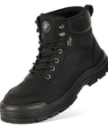 Steel Toe Work Boots For Men And Women Slip Resistant Puncture Proof Safety Shoes with microfiber upper in black color.