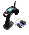 GT5 2.4GHz 6 Channel RC Transmitter with BS6 Receiver for RC cars and boats, shown with control knobs and display