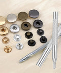 All-in-One Pro Grade 12.5mm Heavy Duty Snap Fasteners Kit With 304 Stainless Steel Button Snaps, 4 colors, professional tools visible