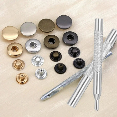 All-in-One Pro Grade 12.5mm Heavy Duty Snap Fasteners Kit With 304 Stainless Steel Button Snaps, 4 colors, professional tools visible