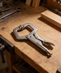 Heavy Duty 9 Inch Locking C Clamp Steel Welding Pliers With Adjustable Screw For Metalworking And Fabrication Tasks on a workbench.