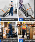 Ralozzd 1250W Electric Stair Climbing Dolly With 900 Lbs Max Load used for household and logistics moving tasks.
