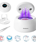 Ultrasonic Retainer Cleaner Machine 45kHz 200ML Denture Cleaner With 4 Cleaning Modes Digital Timer Mouth Guard Cleaner For Aligners Toothbrush Jewelry And More Gentle Deep Clean For Daily Use On Dentures Aligners Mouth Guards And Jewelry, white with display and basket
