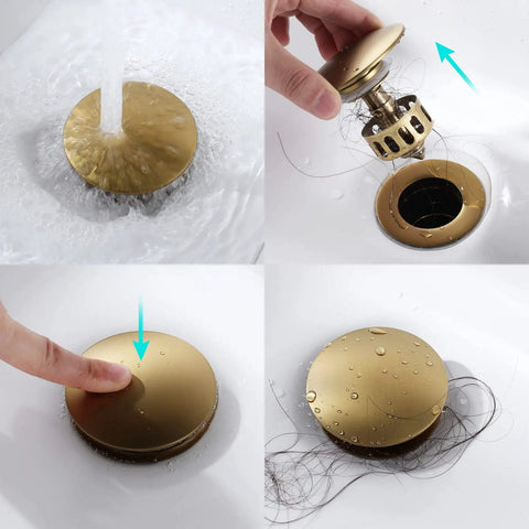Dope Pop Up Bathroom Sink Drain Stopper With Overflow For Vessel Sinks, Detachable Basket Stopper, Anti Clog, Brushed Brass