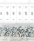 110 Piece SAE Grease Fitting And Nipple Assortment Heavy Duty Steel Zinc Plated 1/4 28 And 1/8 27 Sizes Straight 45 Degree And 90 Degree Angles