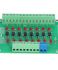 8 Channel Optocoupler PLC Signal Converter Board With Common Anode And Cathode Differential Inputs on green circuit board
