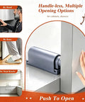 Magnetic Push Latch For Doors And Cabinets Easy Push To Open Touch Latch Set gray finish installed on handleless cabinet door