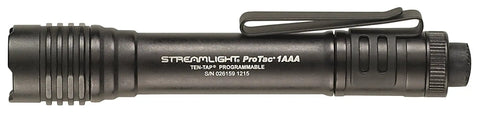 ProTac 1AAA Tactical Flashlight With High Low Strobe Modes Uses One AAA Battery Anti Roll Head Watertight Base Storage Compartment