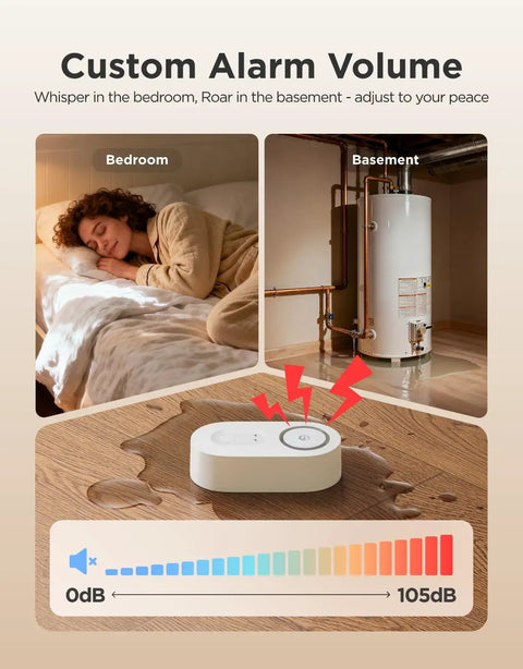 Smart Water Leak Detector With No Fuss Long Range 1804 Feet Wi Fi Sensor for home and basement with alarm volume control