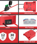 Milwaukee 18V Battery Power Wheel Adapter Kit Two Pack With Built In Switch Fuse Holder Wire Terminals And 12AWG Wire, detailed view