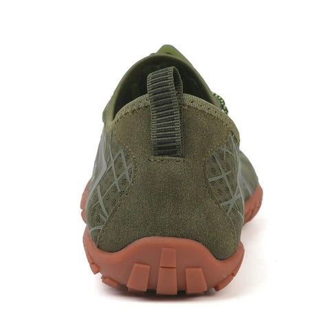 Back view of green water shoes showcasing breathable mesh and cushioned insole, suitable for men size 9.5, women size 11.