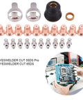 Top Tier 24 Pcs Plasma Cutter Consumables Set For Yeswelder Cut 55ds Pro And 65ds Torch with copper electrodes and nozzles.