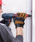 Person using Cordless Rivet Gun Adapter Kit For Drills Electric Rivet Drill Adapter on door metal frame