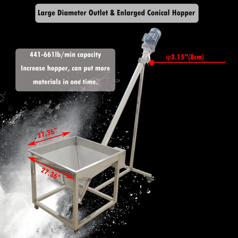 Beefy Stainless Steel Vertical Screw Conveyor Feeder With Inclined Auger For Granules And Powder, hopper size 27.36 inches