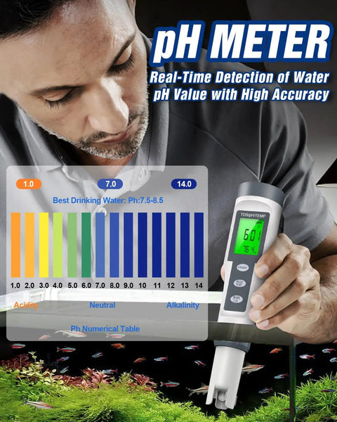 Man using All In One Digital PH Meter With TDS And Temperature Readings For Accurate 0 To 14 PH, 0.01 Precision device