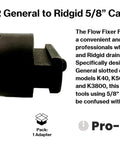 Flow Fixer FFA2 universal general to Ridgid drain cleaner adapter for slotted cable ends converts General ends to fit Ridgid models with five eighths inch cable ends.