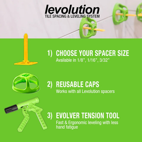 Evolver Tensioning Tool For Tile Leveling And Spacing System Lippage Control Reusable Cap To Spacer Tool benefits and components