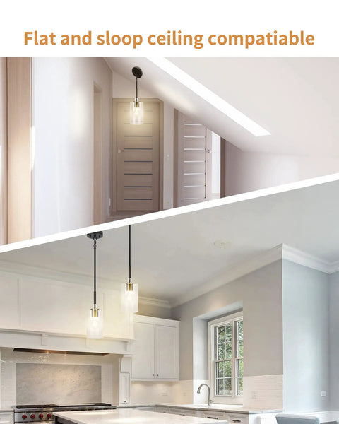 UL Listed Glass Pendant Light With E26 LED Bulb Adjustable Height Antique Brass Hanging Light in modern kitchen