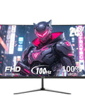 24 Inch Curved Computer Monitor With 100Hz FHD 1920x1080, 2800R Immersive Display showing futuristic armored character on screen.