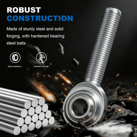 Two Pack Five Eighths Inch Heim Joint CM10 Rod End Bearings Set, Five Eighths Inch Right Hand Male Thread 18 TPI, Includes Jam Nuts, Heavy Duty Linkage For Machinery And Automation, Smooth Motion And Easy Install, steel rod end bearing with threaded shank