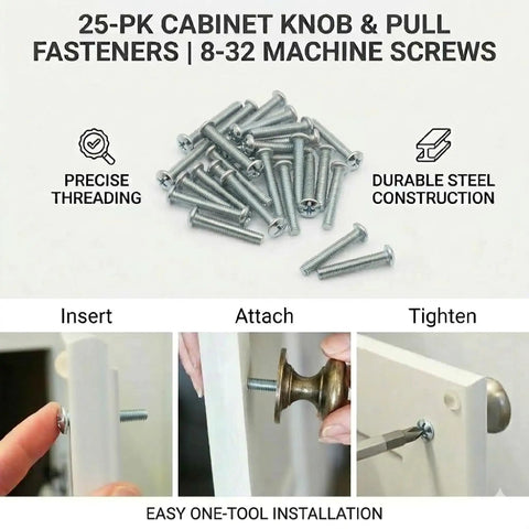Top Shelf Cabinet Knob And Pull Machine Screws 25 Pack Featuring Tough 8-32 Thread And Easy 1-1/4 Inch Lengths For Zero Drama Kitchen And Bathroom Drawer Door Hardware Fixes That Truly Hit The Mark