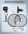 Parts included in 20 Inch Wall Mount Fan Oscillating With 3 Speed Settings High Velocity Industrial Air Circulator UL Listed