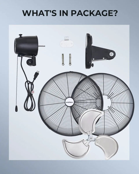 Parts included in 20 Inch Wall Mount Fan Oscillating With 3 Speed Settings High Velocity Industrial Air Circulator UL Listed