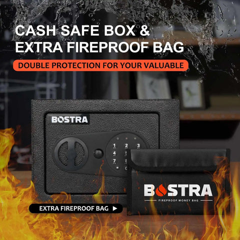 Fireproof Safe Box With Sensor Light And Digital Keypad For Home Security, Compact 0.23 Cubic Foot Safe For Cash And Jewelry, Includes Fireproof Bag And Backup Keys Black